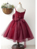 Burgundy Pleated Tulle Stunning Flower Girl Dress With Flower Sash